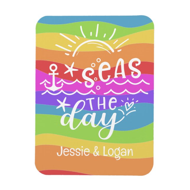 Rainbow Waves Personalised Seas the Day Cruise Magnet (Vertical)