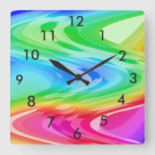 Rainbow Waves Square Wall Clock