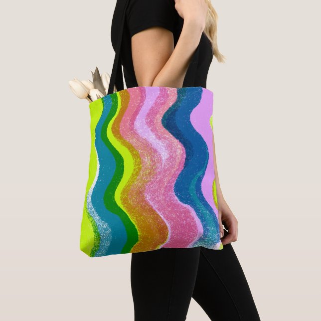 Rainbow Waves Tote Bag (Close Up)