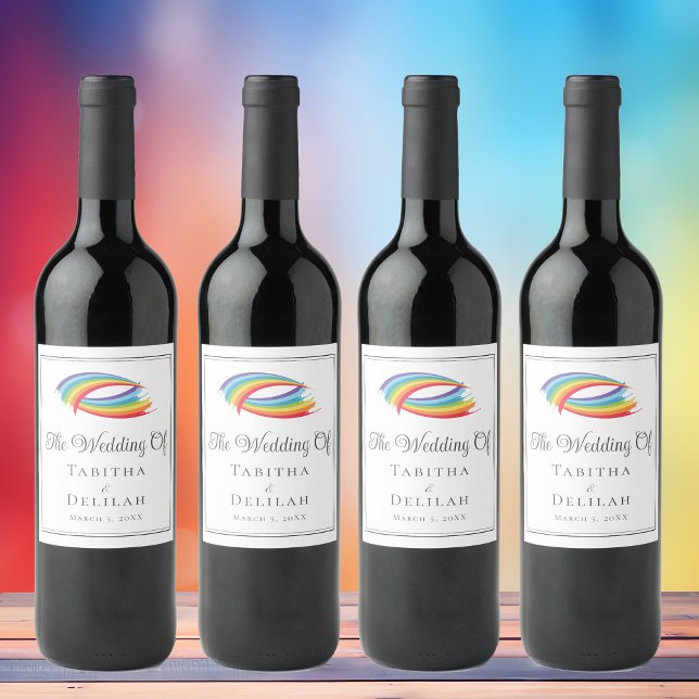 Rainbow Waves Wedding Beautiful Personalised Wine Label (Creator Uploaded)