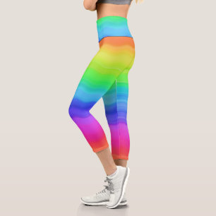 Rainbow Wavy Wave Gradual Pastel Colour Capri Leggings