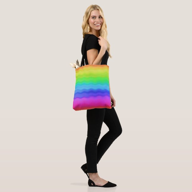 Rainbow Wavy Wave Gradual Pastel Colour Tote Bag (On Model)