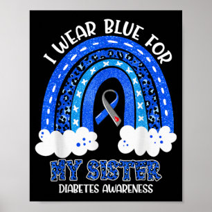 Rainbow Wear Blue Ribbon For T1d Diabetes Poster