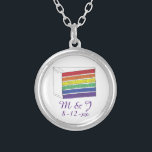 Rainbow Wedding Cake Slice Gay Pride Month LGBTQ Silver Plated Necklace<br><div class="desc">Necklace features an original marker illustration of a slice of rainbow layer wedding cake with vanilla frosting. Simply personalise with the couple's initials and wedding date for a unique gift or wedding favour. This design is also available on other products. Don't see what you're looking for? Contact Rebecca to have...</div>