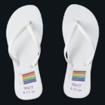Rainbow Wedding Cake Slice Gay Pride Month LGBTQ Thongs<br><div class="desc">Flip flops feature an original marker illustration of a slice of rainbow wedding cake. Simply personalise with your names for a fun wedding favour!

This design is also available on other products. Don't see what you're looking for? Contact Rebecca to have somthing designed just for you.</div>