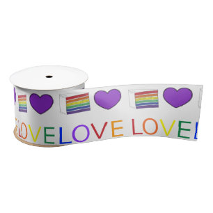 Rainbow Wedding Cake Slice Purple Heart LGBT Gay Satin Ribbon
