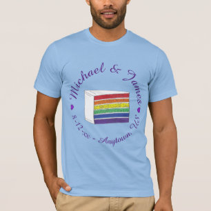 Rainbow Wedding Cake Slice Purple Heart LGBT Gay T-Shirt