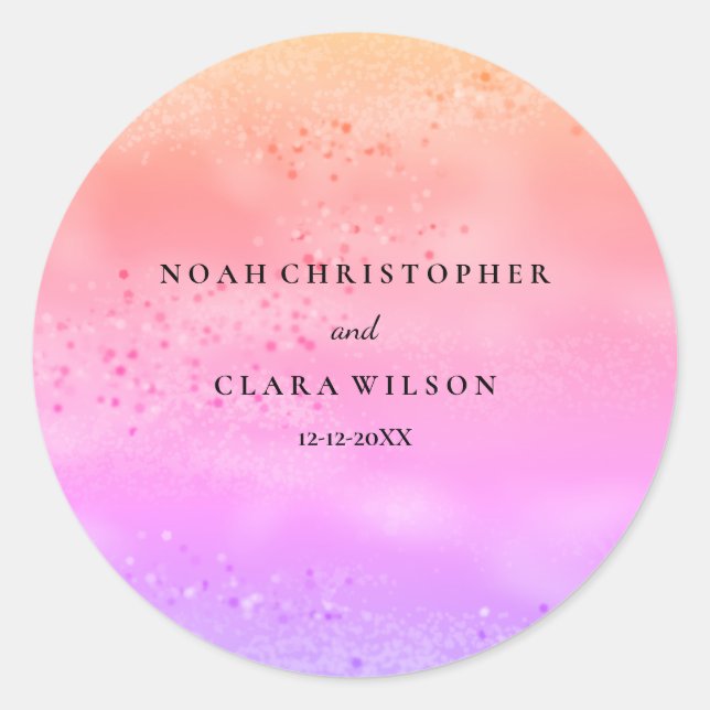 Rainbow Wedding Colourful trendy love is love pink Classic Round Sticker (Front)