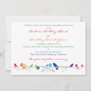 Rainbow Wedding Invitation Birds Flowers