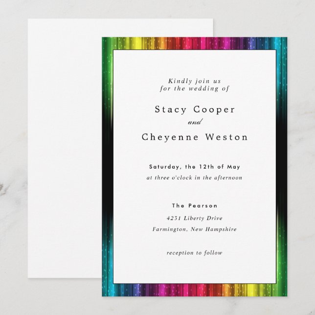 Rainbow Wedding Invitation with Black Accents (Front/Back)
