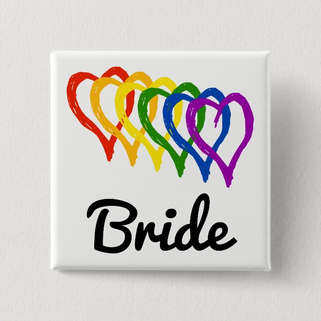 Rainbow Wedding Layered Hearts Bride 15 Cm Square Badge (Front)