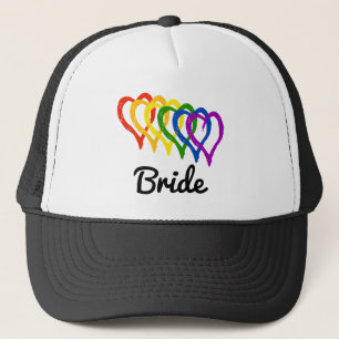 Rainbow Wedding Layered Hearts Bride Trucker Hat