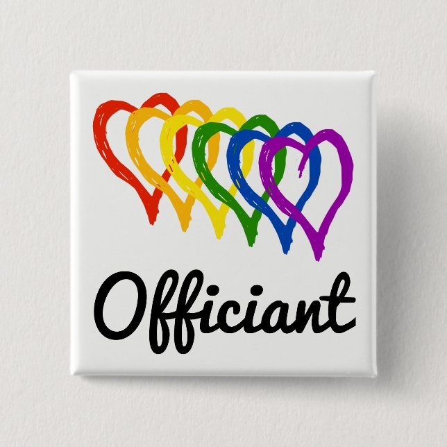 Rainbow Wedding Layered Hearts Officiant 15 Cm Square Badge (Front)