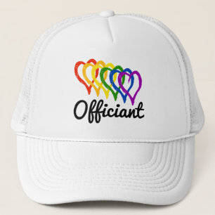 Rainbow Wedding Layered Hearts Officiant Trucker Hat