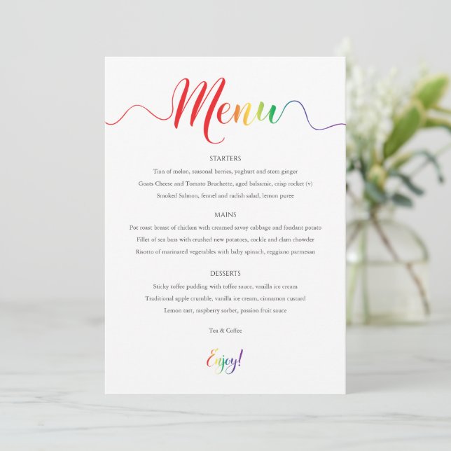 Rainbow Wedding Menu Card (Standing Front)
