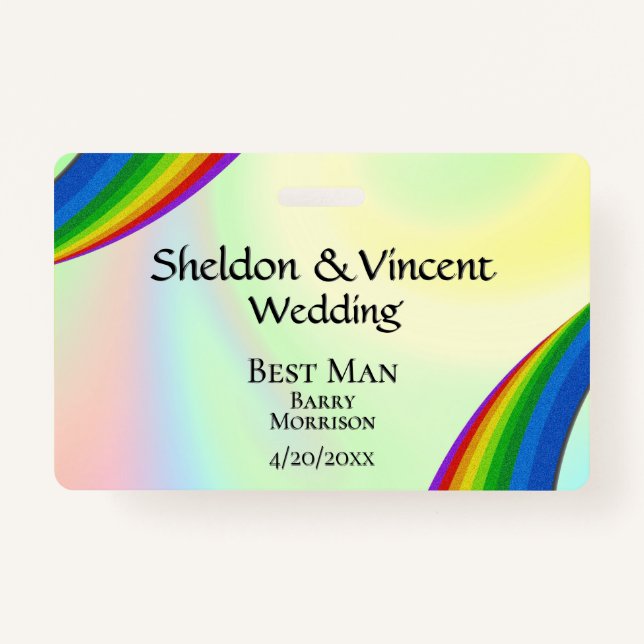 Rainbow Wedding Party ID Double Sided ID Badge (Front)