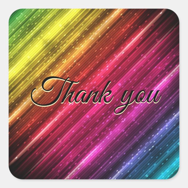 Rainbow Wedding Personalise Thank You Favour Squar Square Sticker (Front)