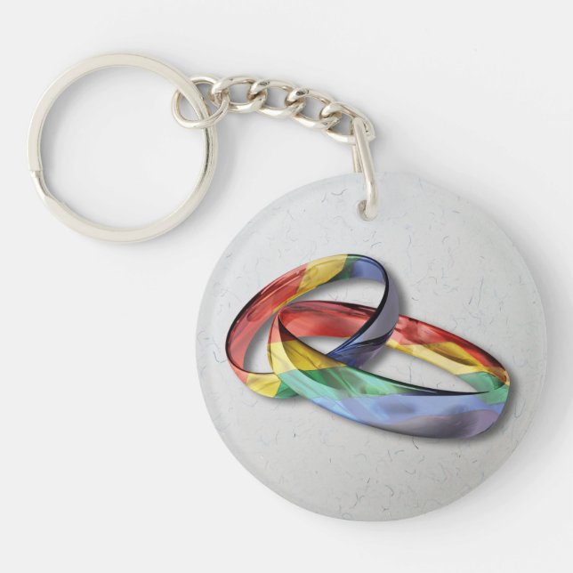 Rainbow Wedding Rings for Marriage Equality Key Ring (Front)