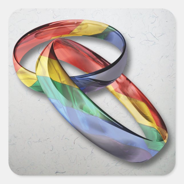 Rainbow Wedding Rings for Marriage Equality Square Sticker (Front)