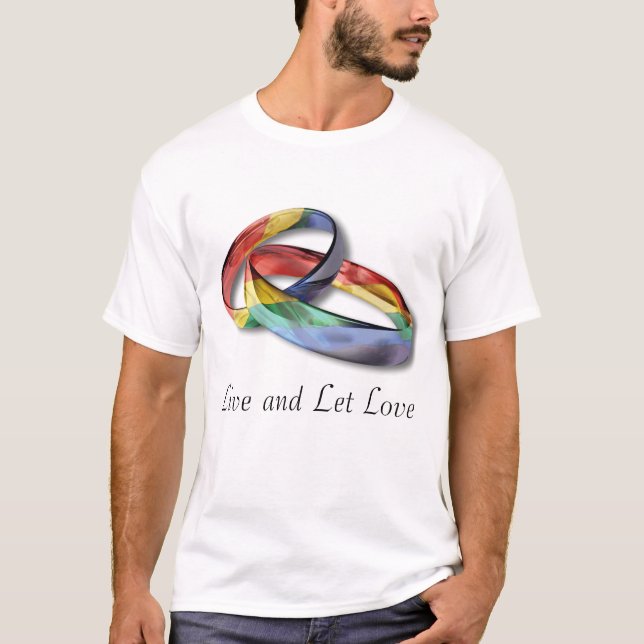 Rainbow Wedding Rings for Marriage Equality T-Shirt (Front)