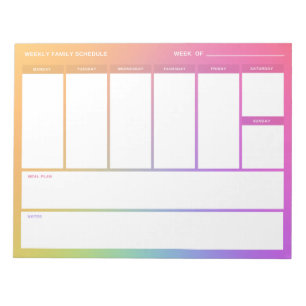 Rainbow Weekly Family Plan Notepad