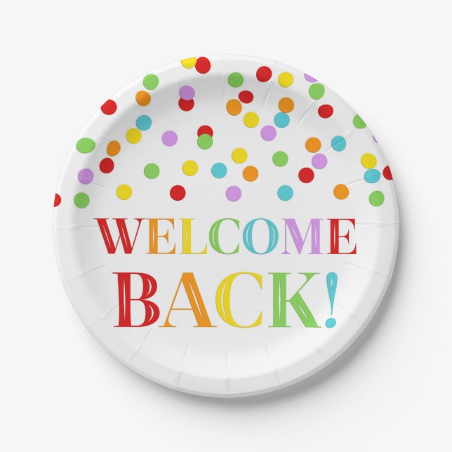 Rainbow Welcome Back Paper Plates (Front)