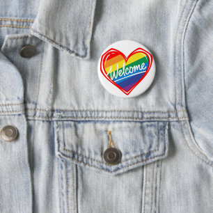 Rainbow Welcome Heart 6 Cm Round Badge