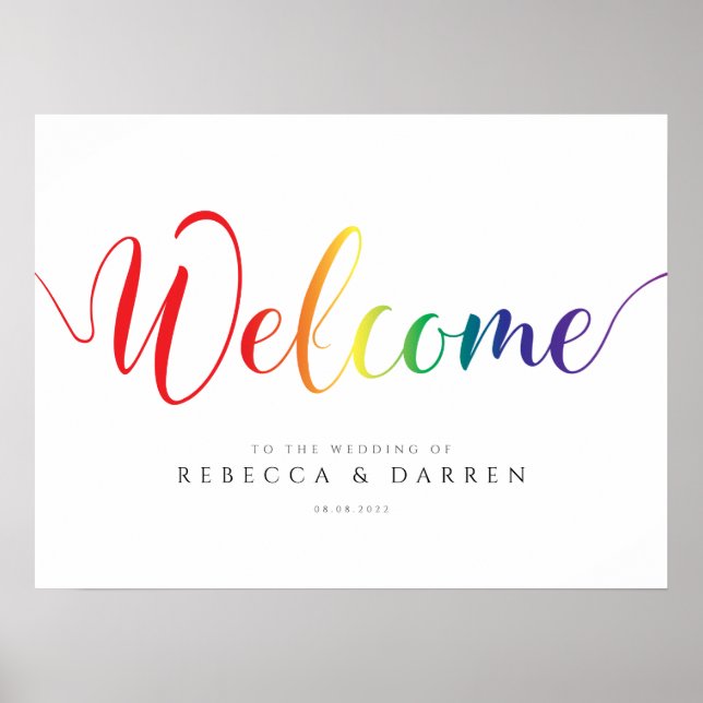 Rainbow Welcome Sign Personalsized LGBT Wedding (Front)