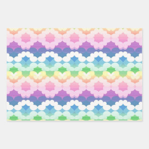 Rainbow White Abstract Cloud Shapes Pattern Wrapping Paper Sheet