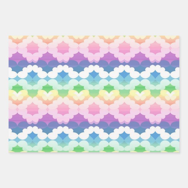 Rainbow White Abstract Cloud Shapes Pattern Wrapping Paper Sheet (Front)