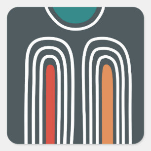 Rainbow white lines in blue artwork square sticker