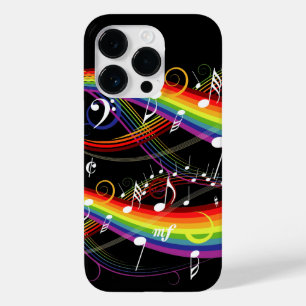 Rainbow White Music Notes on Black Case-Mate iPhone 14 Pro Case