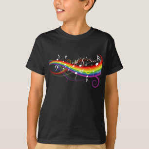 Rainbow White Music Notes on Black T-Shirt