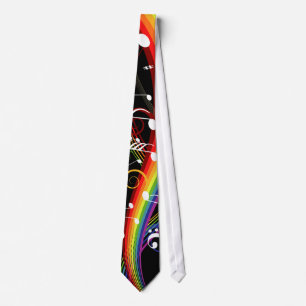Rainbow White Music Notes on Black Tie
