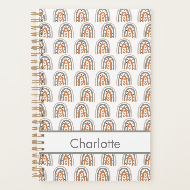 Rainbow  white rose gold grey monogram name planner (Front)
