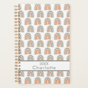 Rainbow  white rose gold grey monogram name planner
