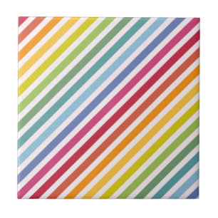 Rainbow & White Stripes Ceramic Tile