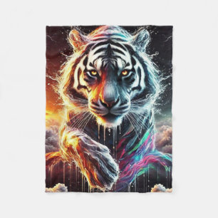 Rainbow White Tiger Fleece Blanket