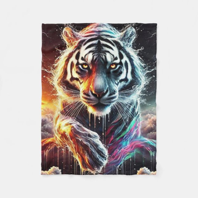 Rainbow White Tiger Fleece Blanket (Front)