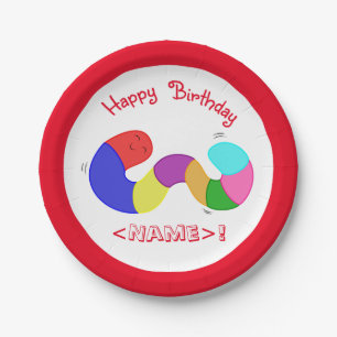 Rainbow Wiggle Worm Happy Birthday Paper Plates