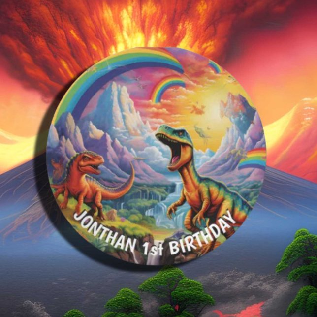 Rainbow Wild One dinosaurs birthday theme Paper Plate (Creator Uploaded)