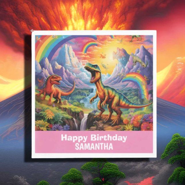 Rainbow Wild One dinosaurs birthday theme Pink Napkin (Creator Uploaded)