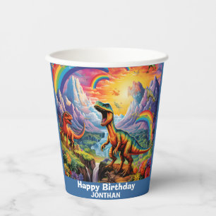 Rainbow Wild One dinosaurs Blue Paper Cups