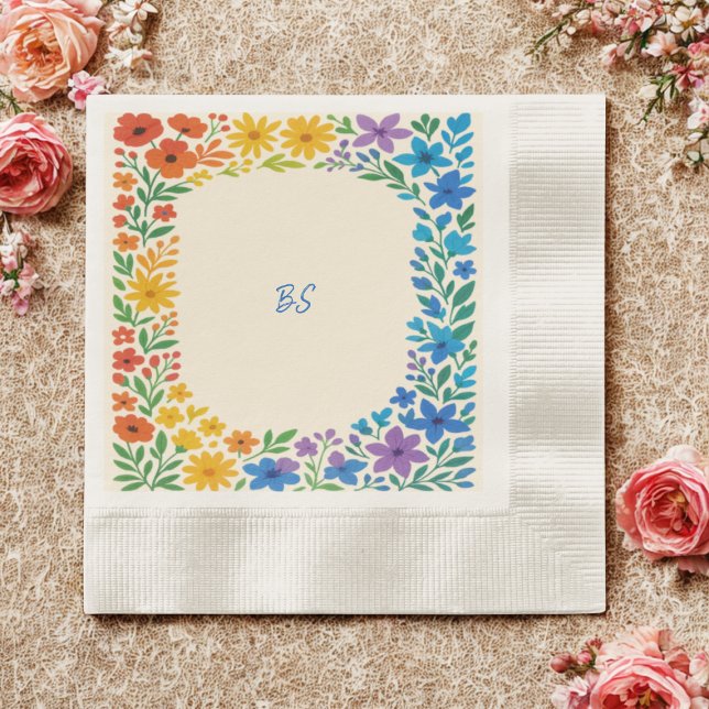 Rainbow Wildflower Rustic Floral Wedding Napkin (Creator Uploaded)