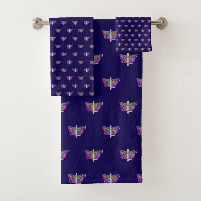 Rainbow Winged Butterfly Navy  Bath Towel Set (Insitu)