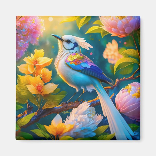 Rainbow Winged Jay Fantasy Bird Magnet (Front)