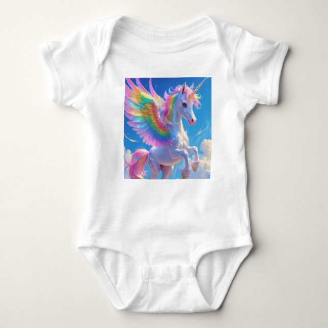 Rainbow Winged Prancing Unicorn Baby Bodysuit (Front)