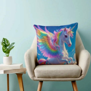 Rainbow Winged Prancing Unicorn Cushion
