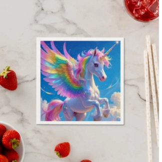 Rainbow Winged Prancing Unicorn  Napkin