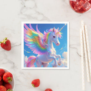 Rainbow Winged Prancing Unicorn Napkin